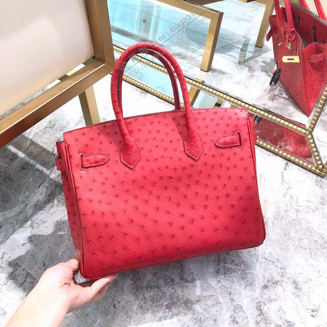 Hermes女包 愛馬仕Birkin30cm Hermes鉑金包 進口k級鴕鳥皮 手工蠟線縫製 Hermes鴕鳥皮手提女包  am1990